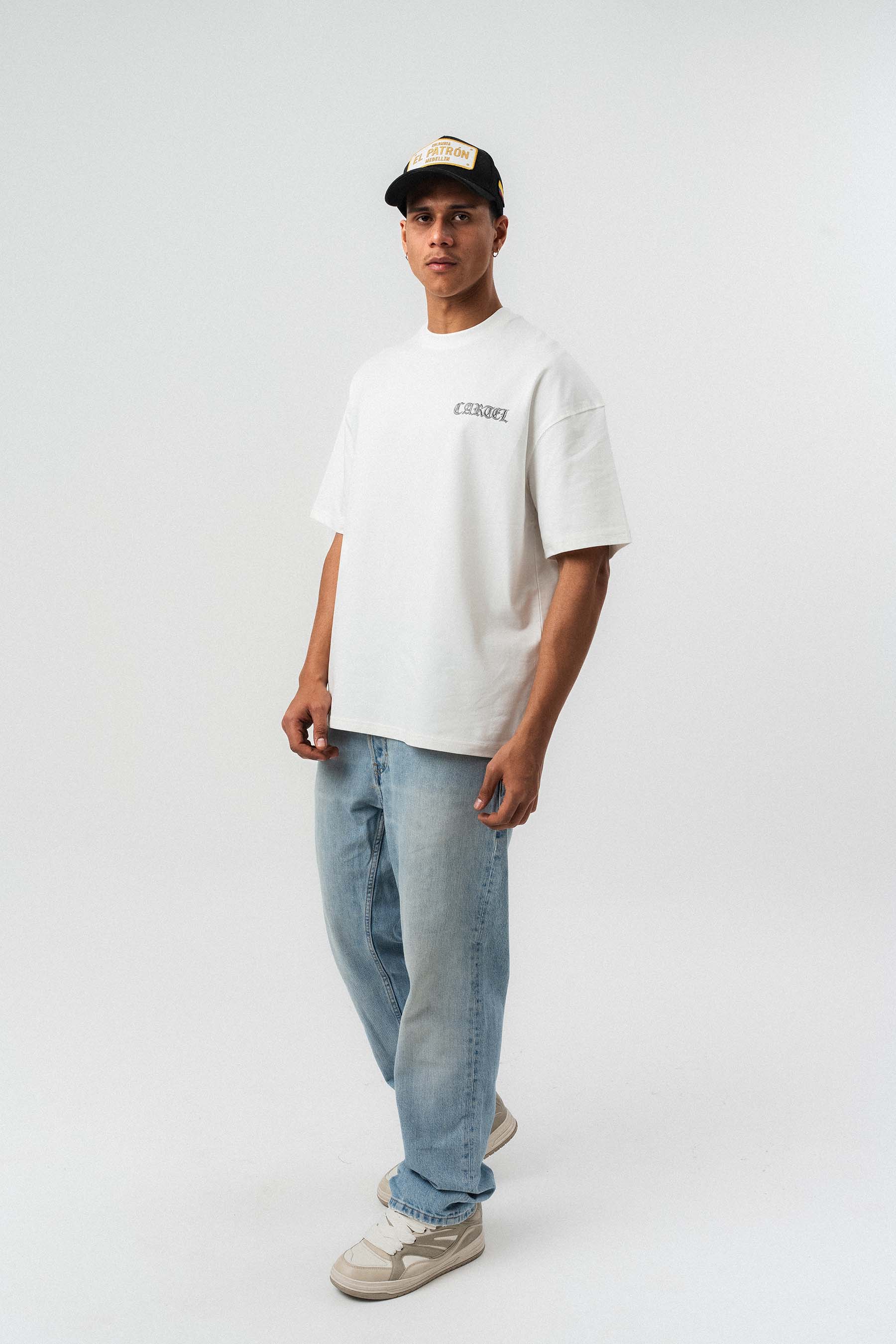 Cartel Medellin Nakış Detaylı Beyaz Oversize Baskılı T-Shirt