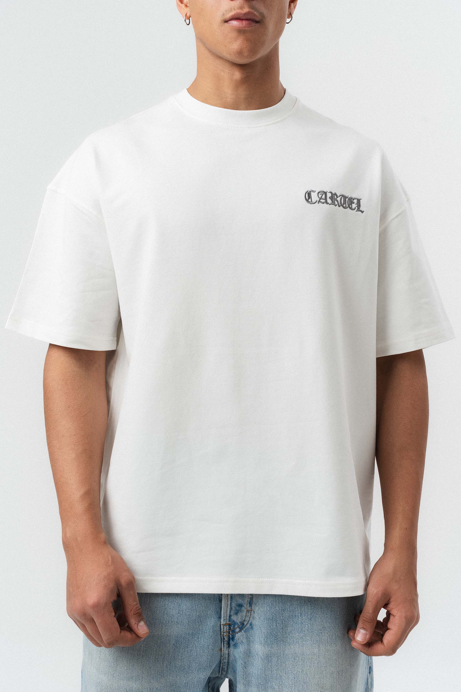 Cartel Medellin Nakış Detaylı Beyaz Oversize Baskılı T-Shirt