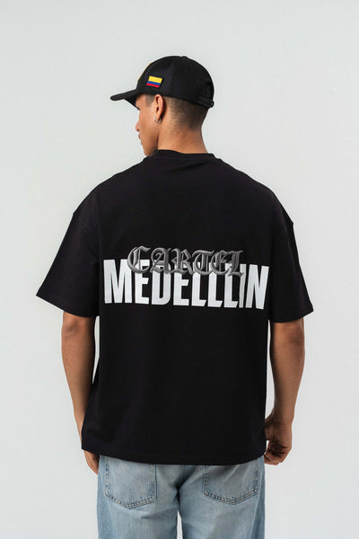 Cartel Medellin Nakış Detaylı Siyah Oversize Baskılı T-Shirt