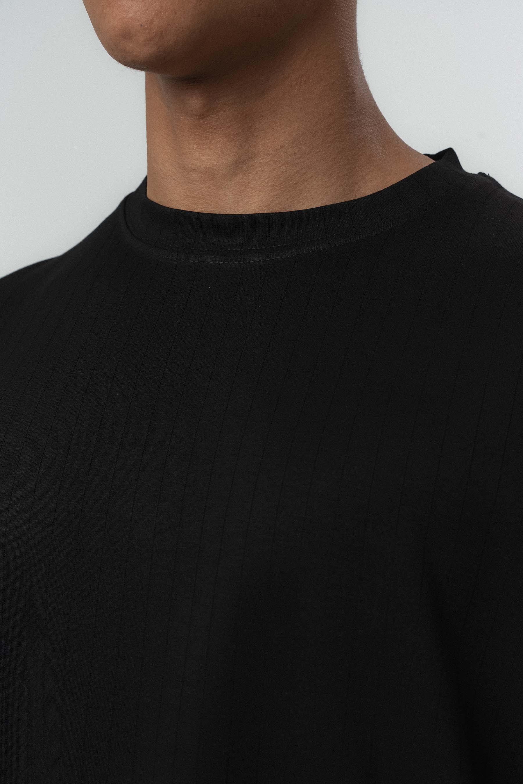 Nakış Detaylı Çizgili Premium Oversize T-Shirt Siyah