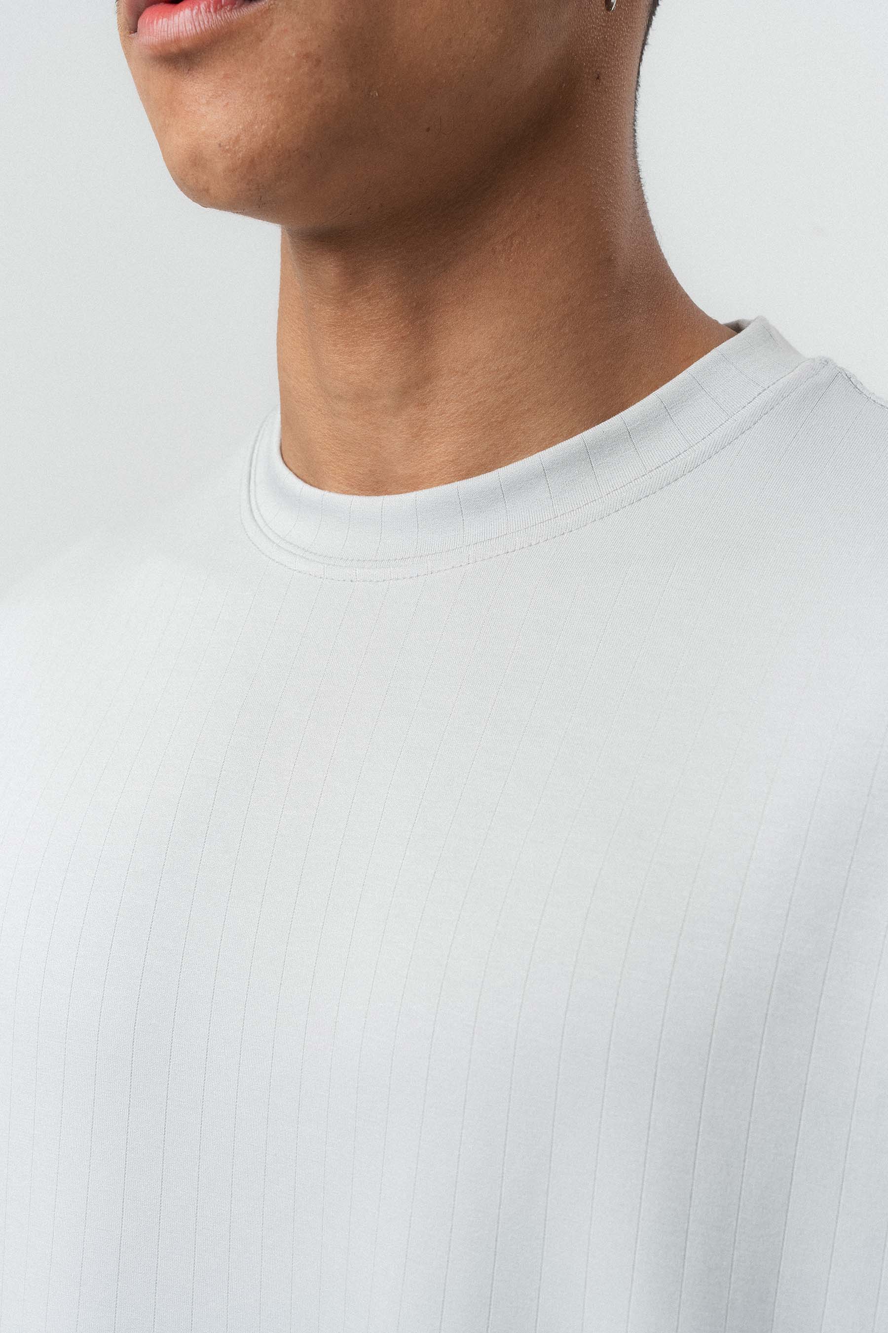 Nakış Detaylı Çizgili Premium Oversize T-Shirt Gri