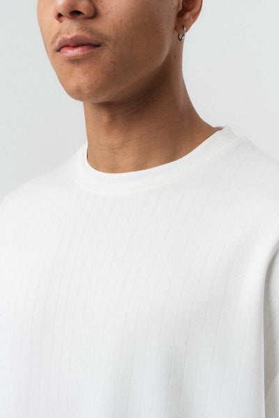Nakış Detaylı Çizgili Premium Oversize T-Shirt Beyaz