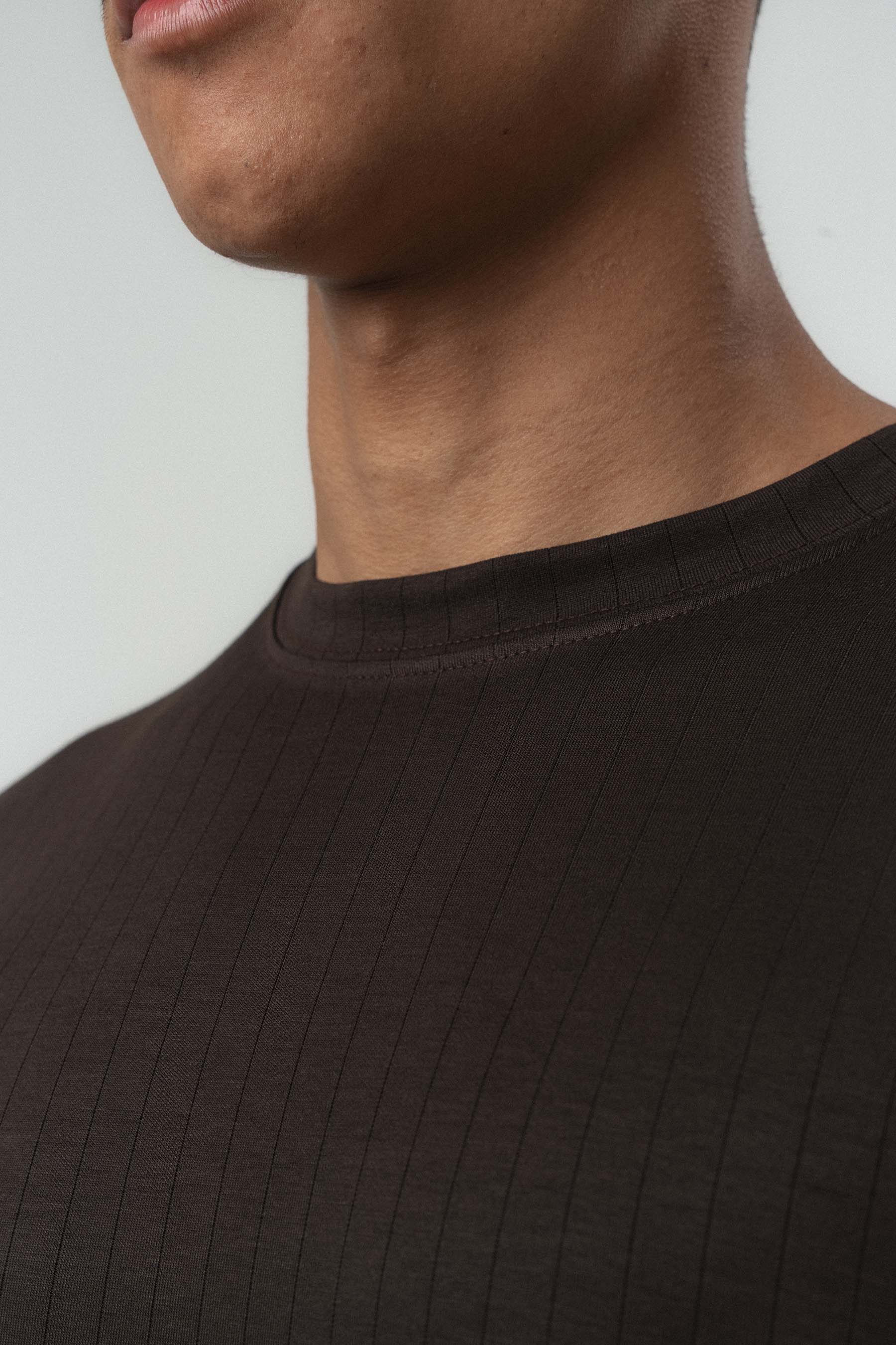 Nakış Detaylı Çizgili Premium Oversize T-Shirt Kahverengi