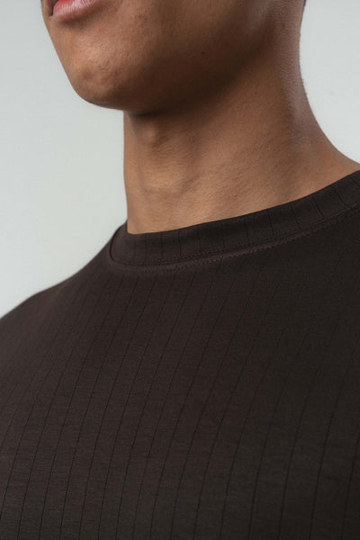 Nakış Detaylı Çizgili Premium Oversize T-Shirt Kahverengi