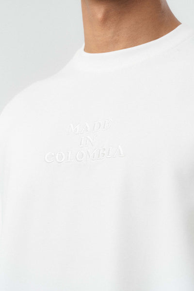 Colombia Nakış Detaylı Beyaz Oversize Baskılı T-Shirt