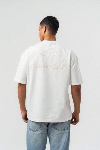 Colombia Nakış Detaylı Beyaz Oversize Baskılı T-Shirt