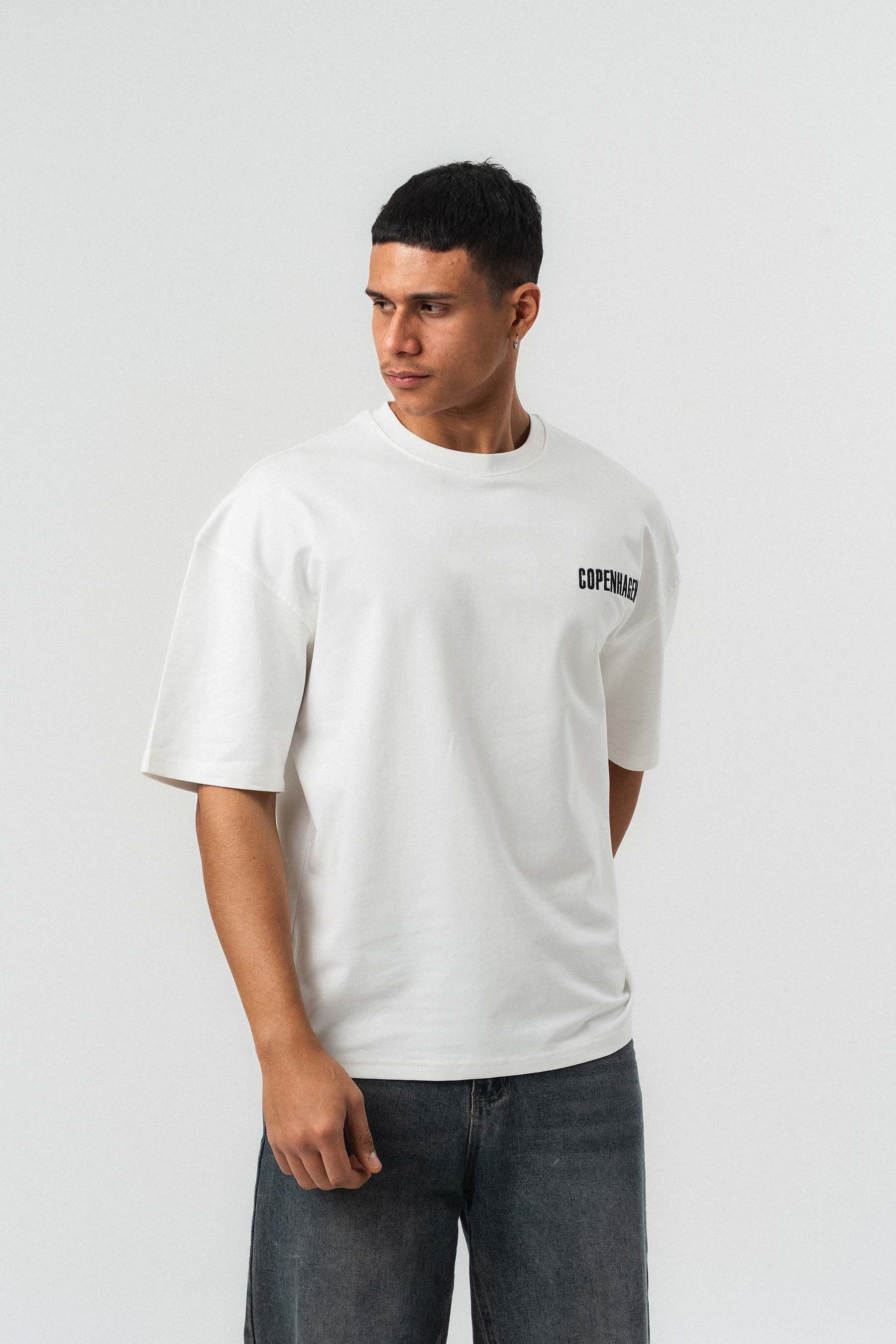 Copenhagen Beyaz Oversize Baskılı T-Shirt