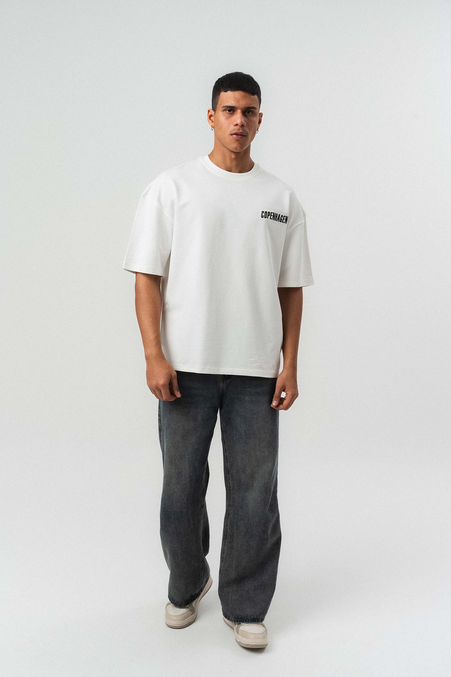 Copenhagen Beyaz Oversize Baskılı T-Shirt