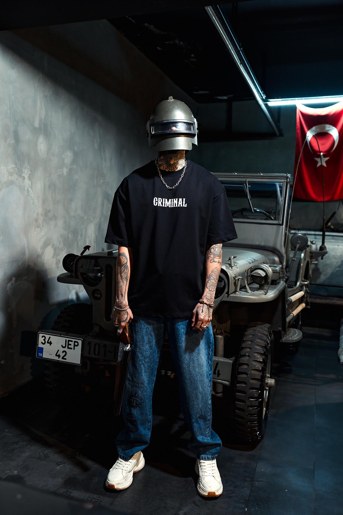 Criminal Baskılı Oversize Siyah Tshirt