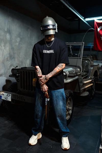 Criminal Print Oversize Black T-shirt