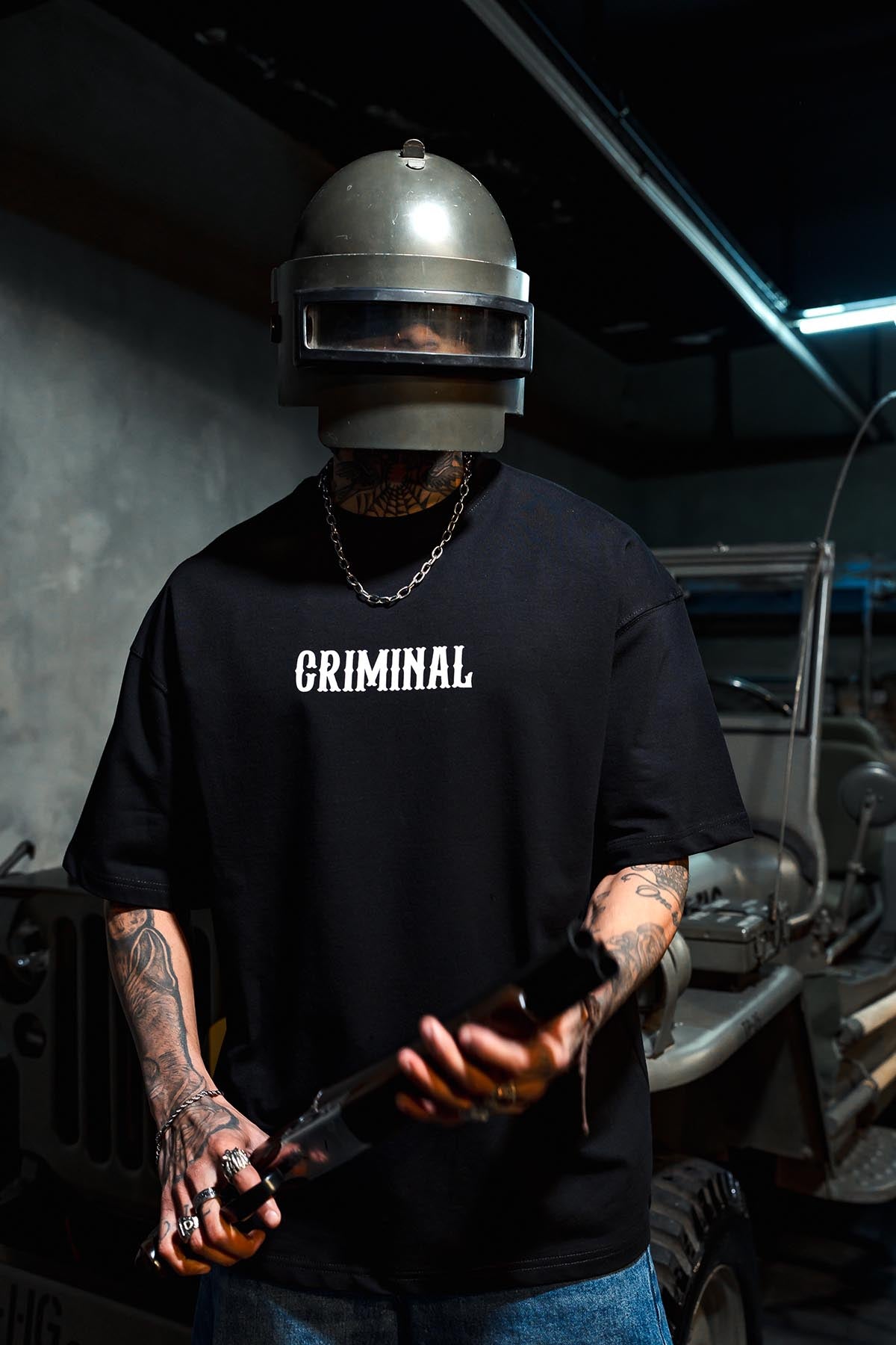 Criminal Baskılı Oversize Siyah Tshirt