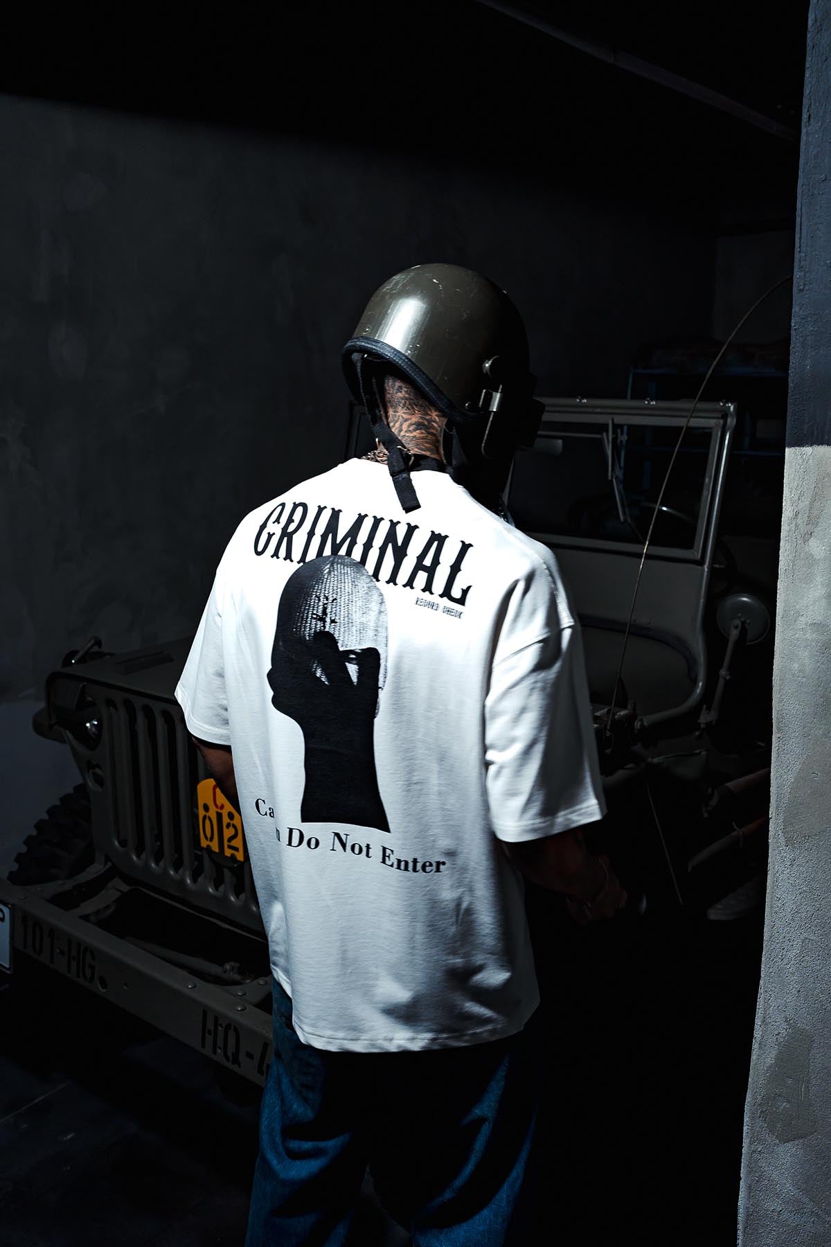 Criminal Baskılı Oversize Beyaz Tshirt