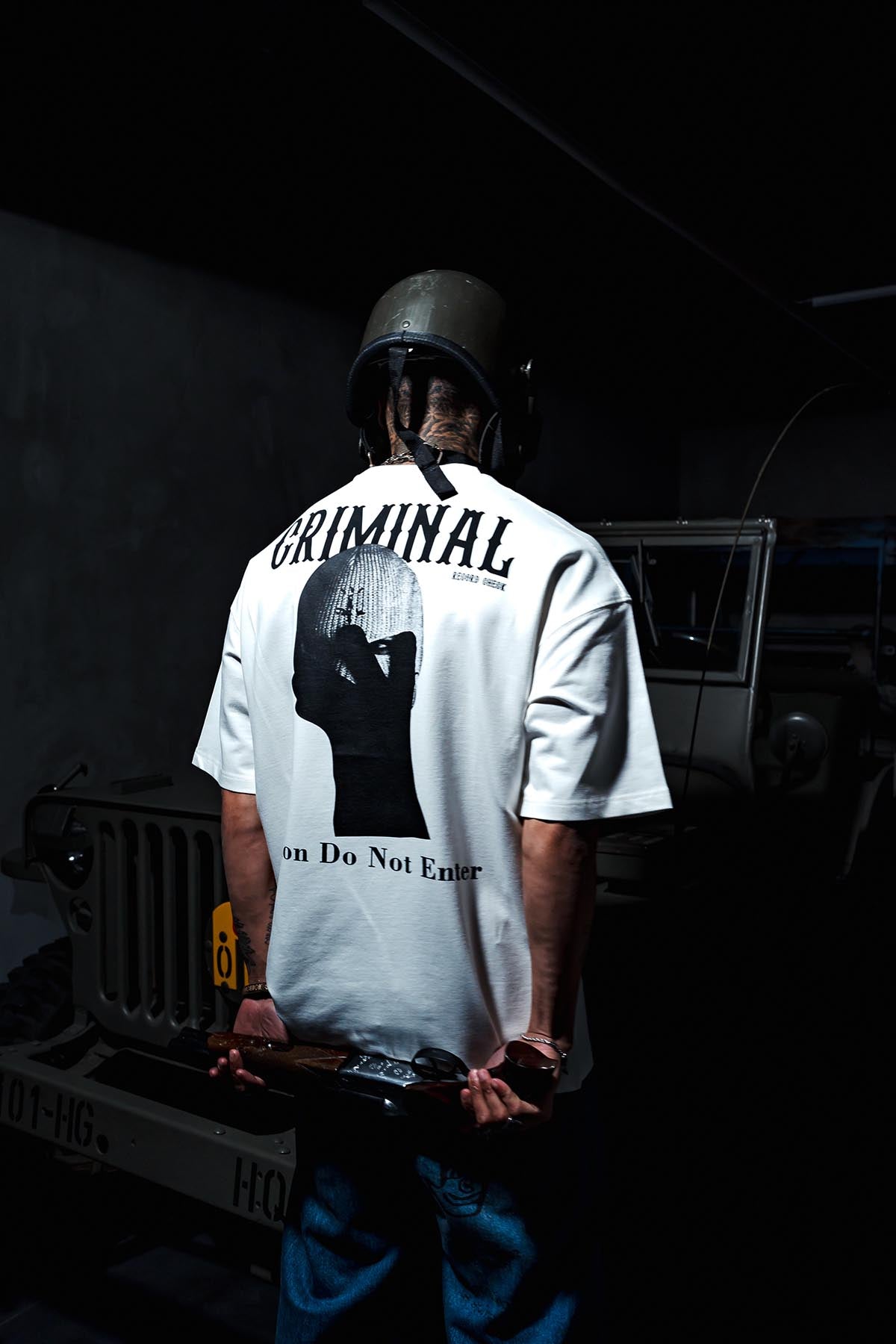 Criminal Baskılı Oversize Beyaz Tshirt