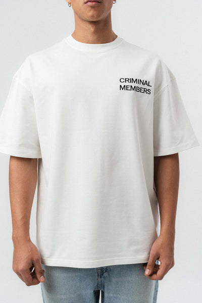 Criminal Members Nakış Detaylı Beyaz Oversize Baskılı T-Shirt