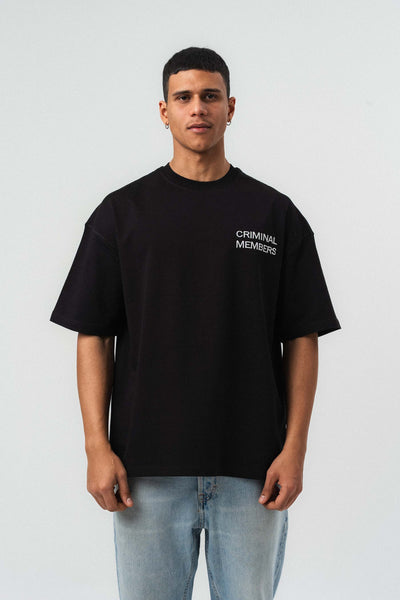 Criminal Members Nakış Detaylı Siyah Oversize Baskılı T-Shirt