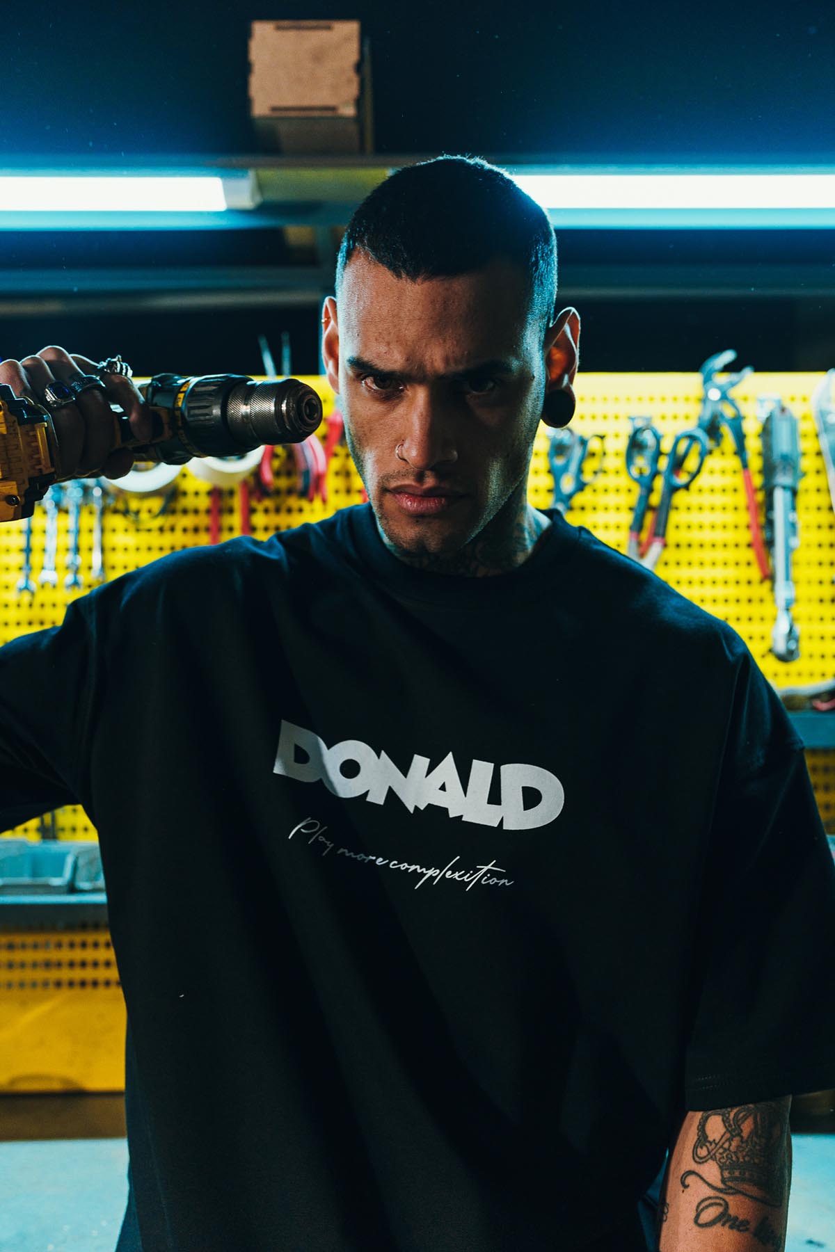 Donald Money Patch Baskılı Oversize Siyah Tshirt