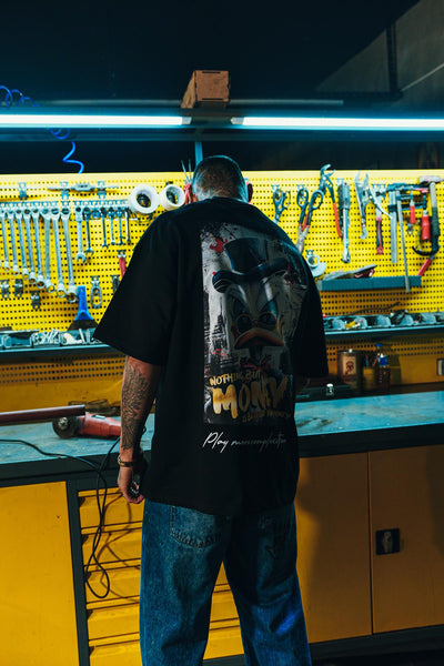 Donald Money Patch Printed Oversize Black T-shirt