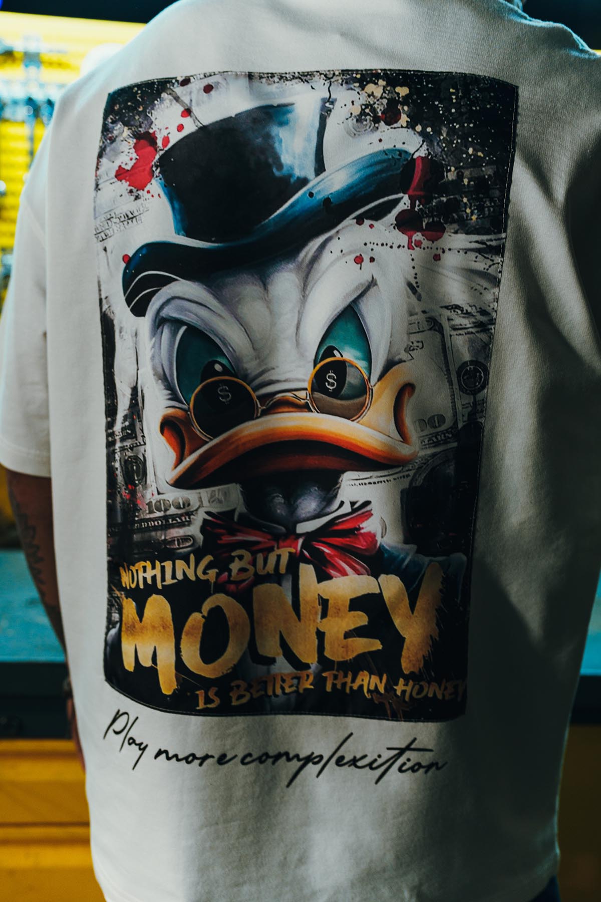 Donald Money Patch Baskılı Oversize Beyaz Tshirt