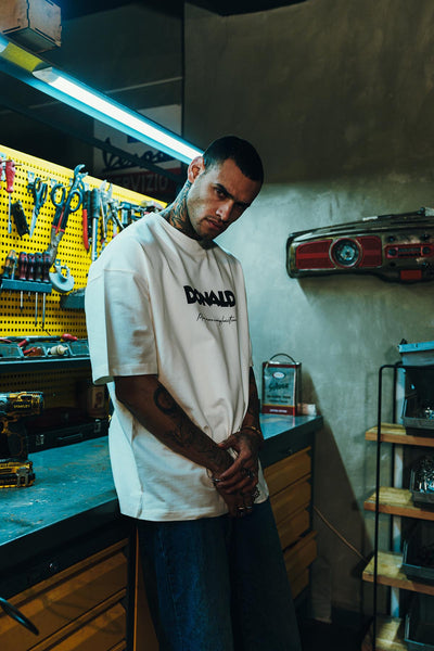 Donald Money Patch Baskılı Oversize Beyaz Tshirt