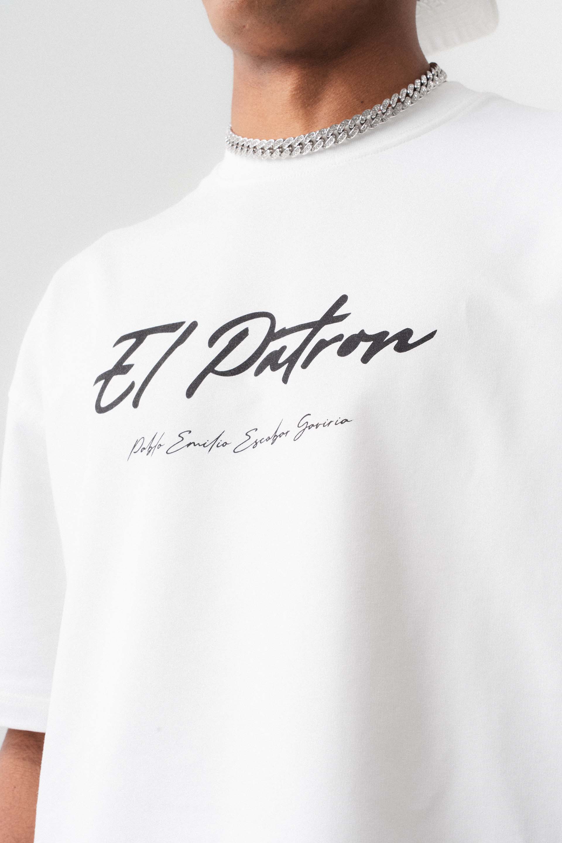El Patron Beyaz Oversize Baskılı T-Shirt
