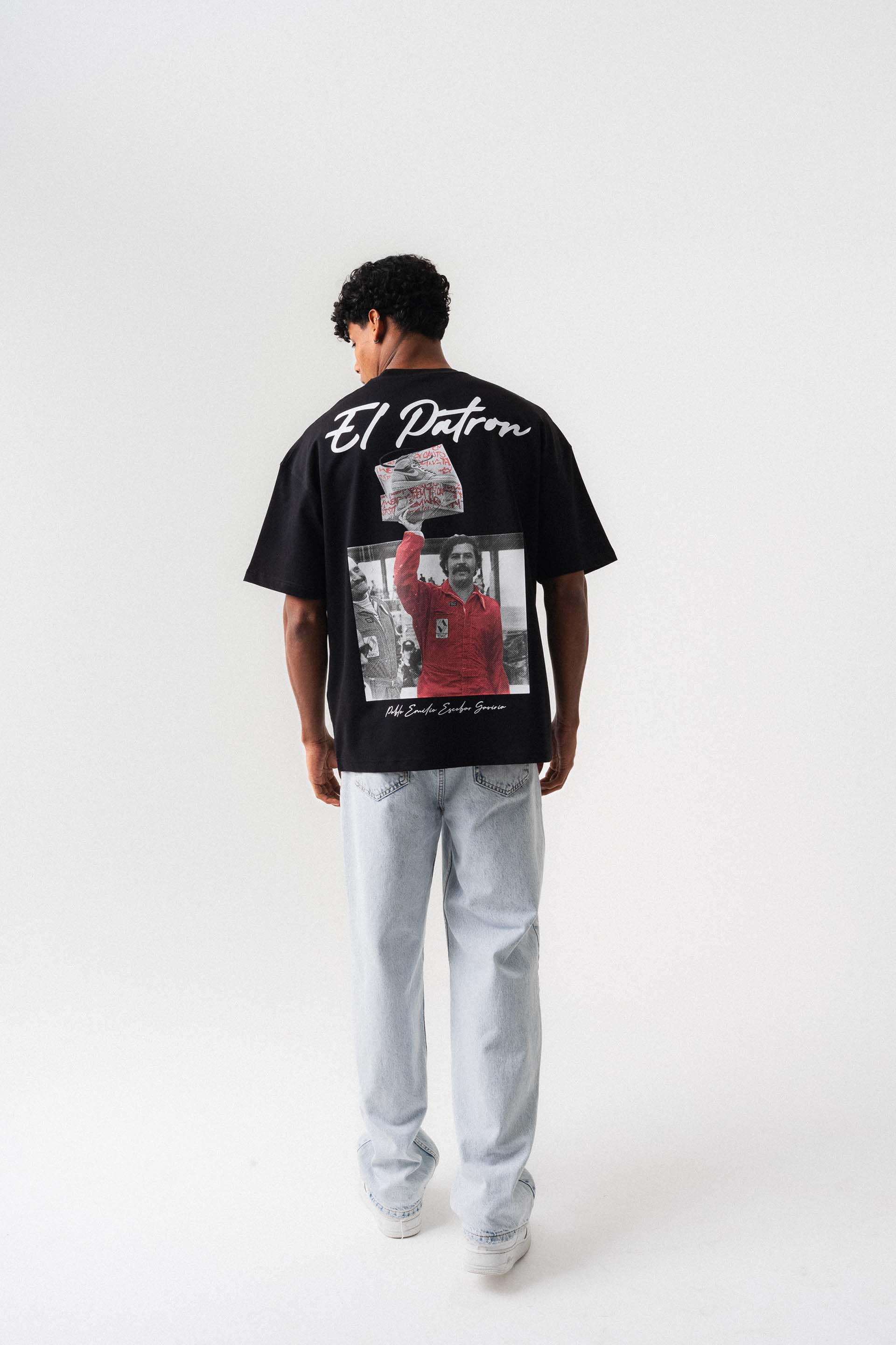 El Patron Siyah Oversize Baskılı T-Shirt