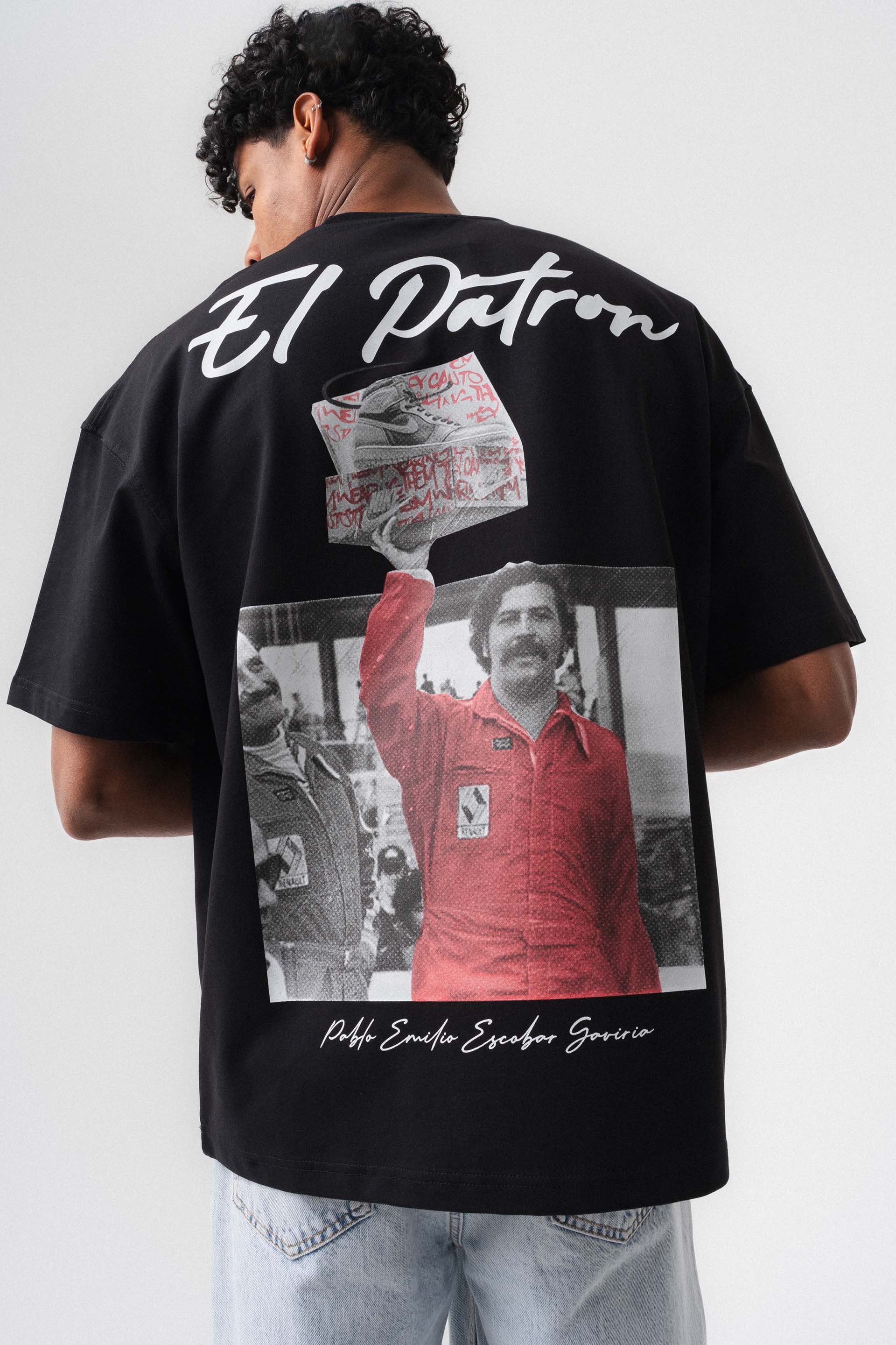 El Patron Siyah Oversize Baskılı T-Shirt