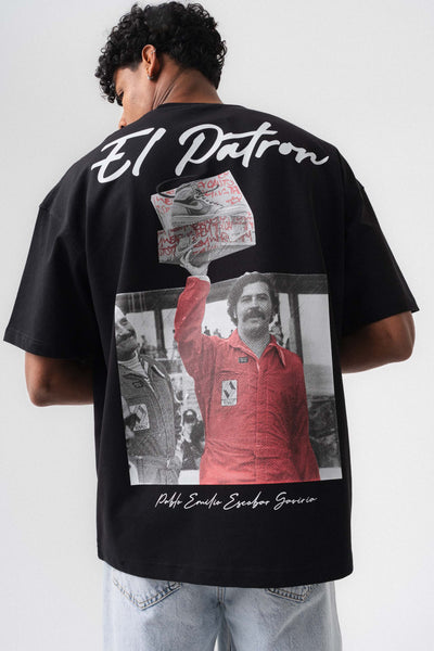 El Patron Siyah Oversize Baskılı T-Shirt