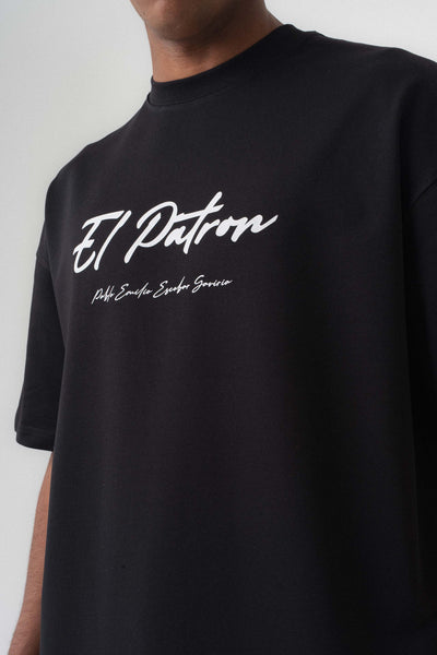 El Patron Siyah Oversize Baskılı T-Shirt