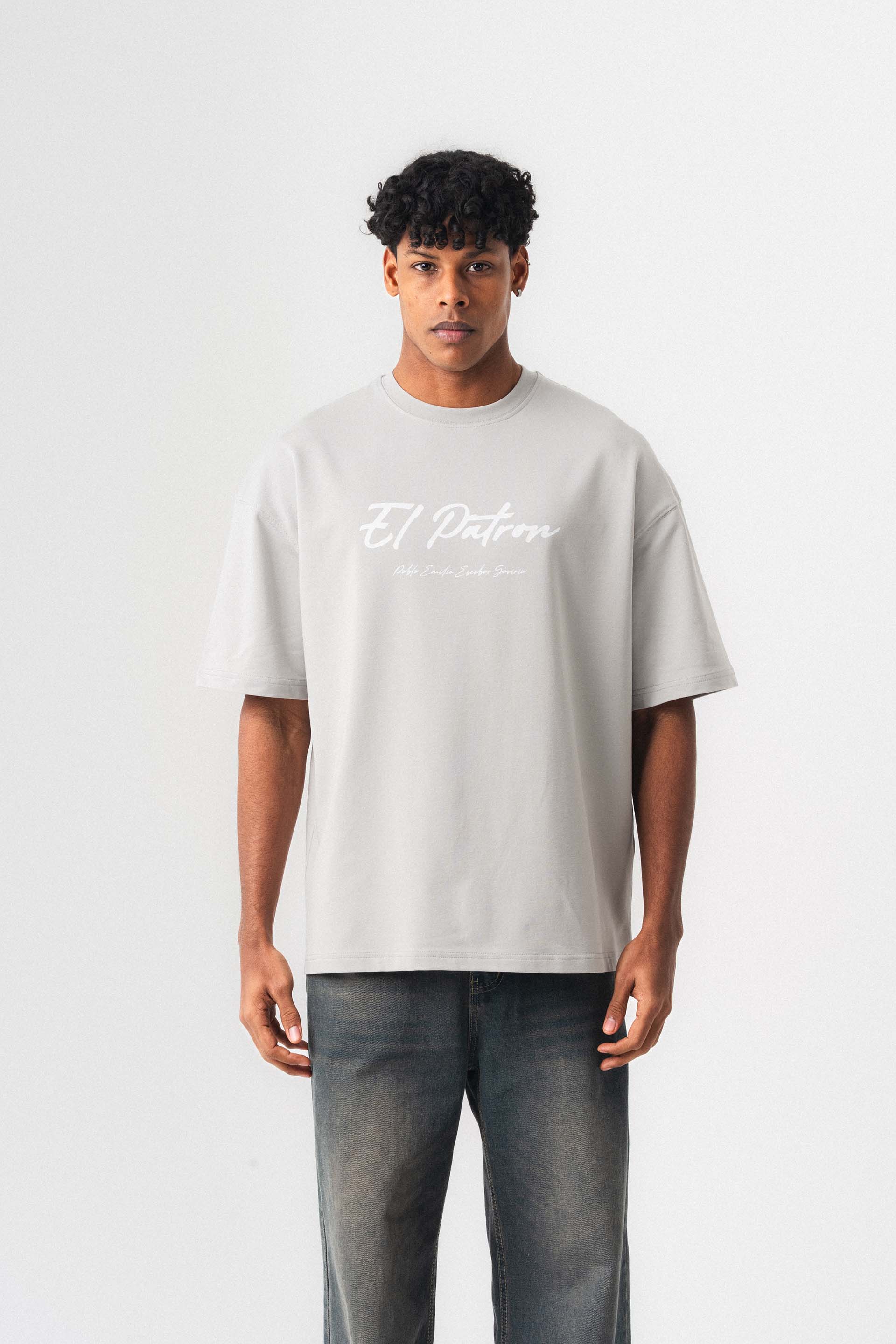 El Patron Gri Oversize Baskılı T-Shirt