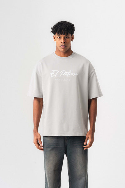 El Patron Gri Oversize Baskılı T-Shirt