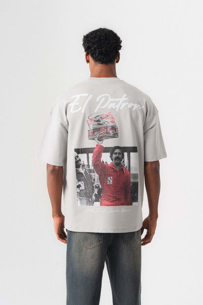 El Patron Gri Oversize Baskılı T-Shirt