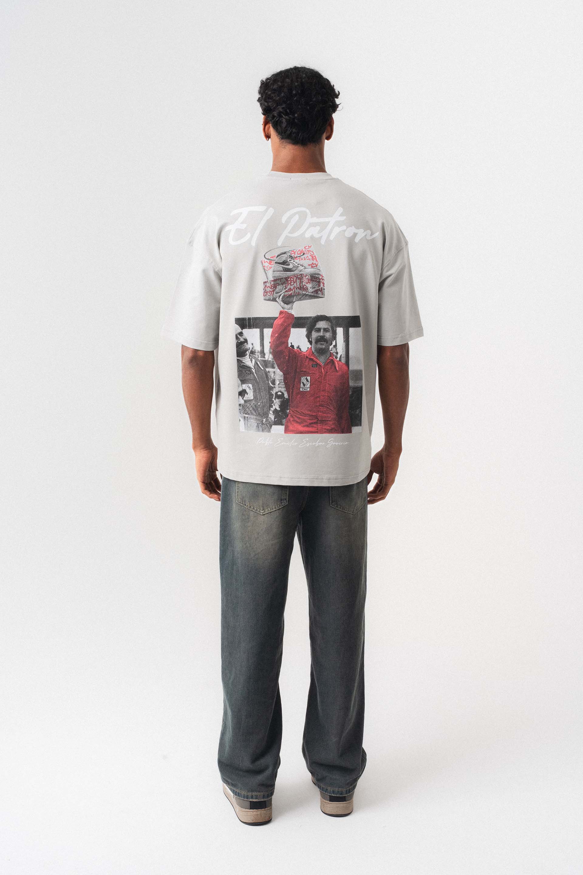 El Patron Gri Oversize Baskılı T-Shirt