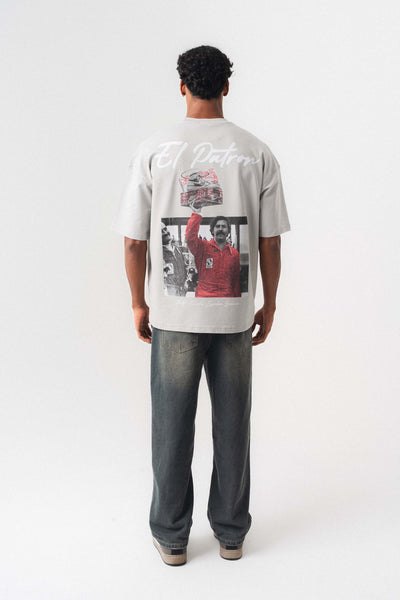 El Patron Gri Oversize Baskılı T-Shirt