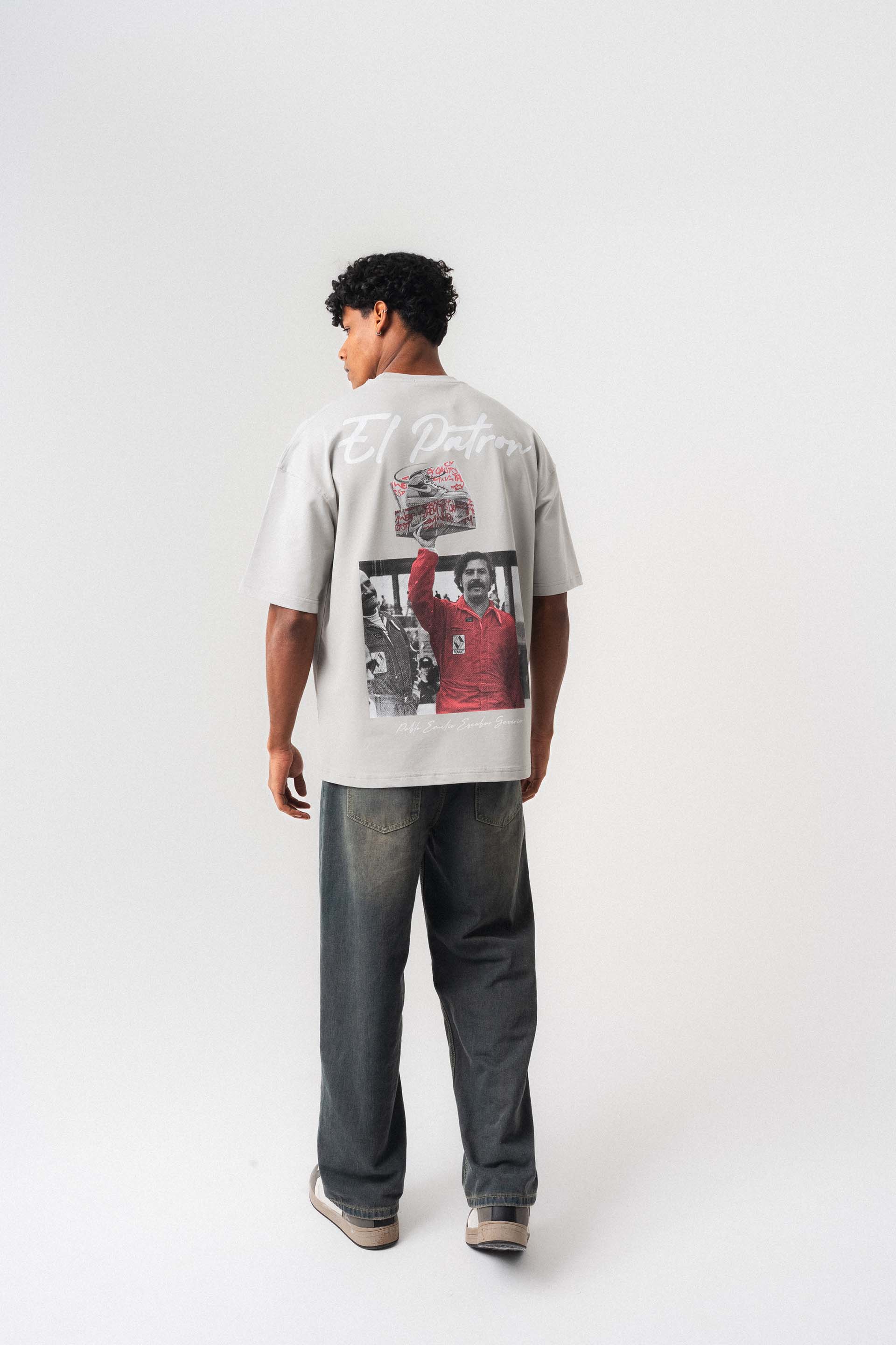 El Patron Gri Oversize Baskılı T-Shirt