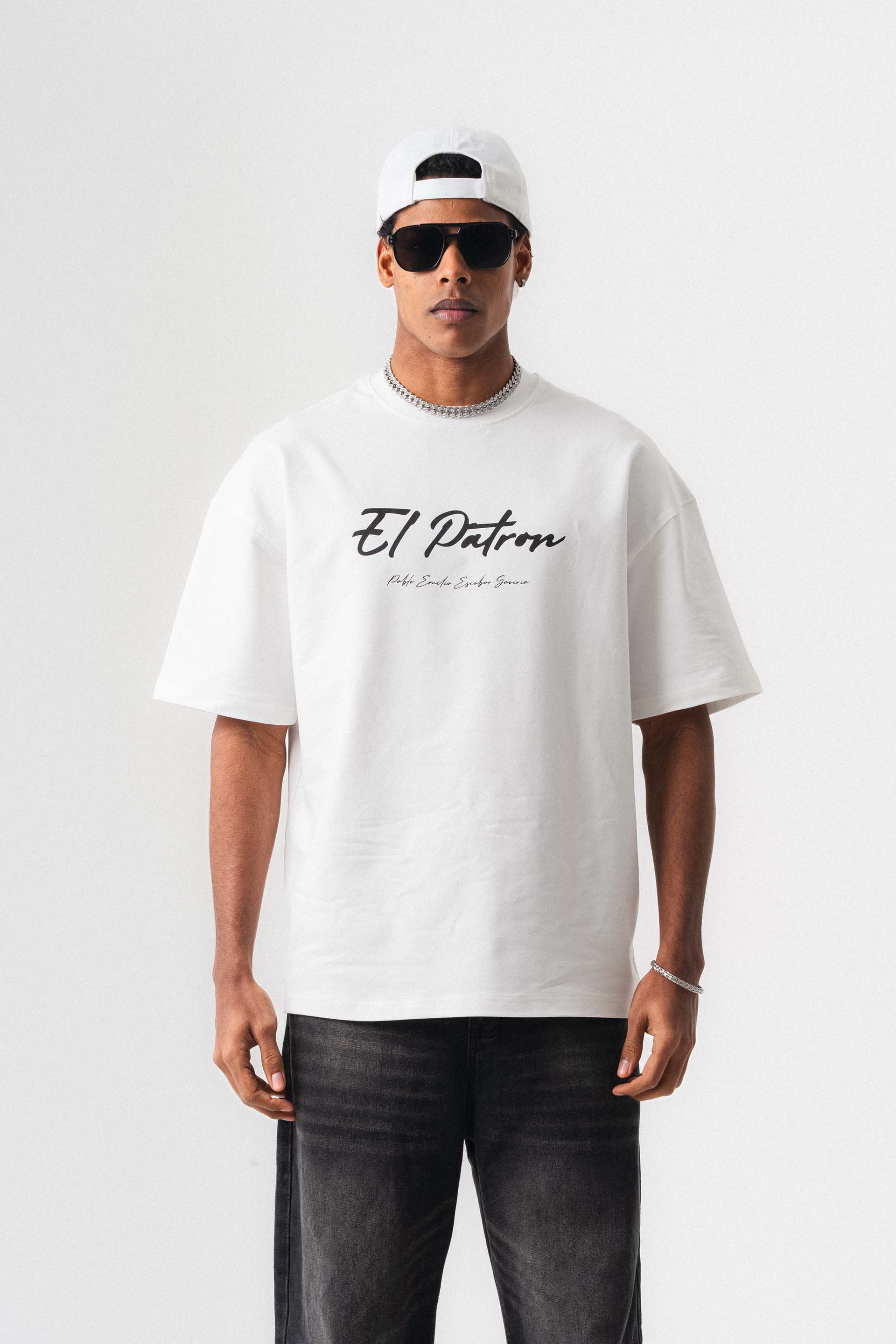 El Patron Beyaz Oversize Baskılı T-Shirt