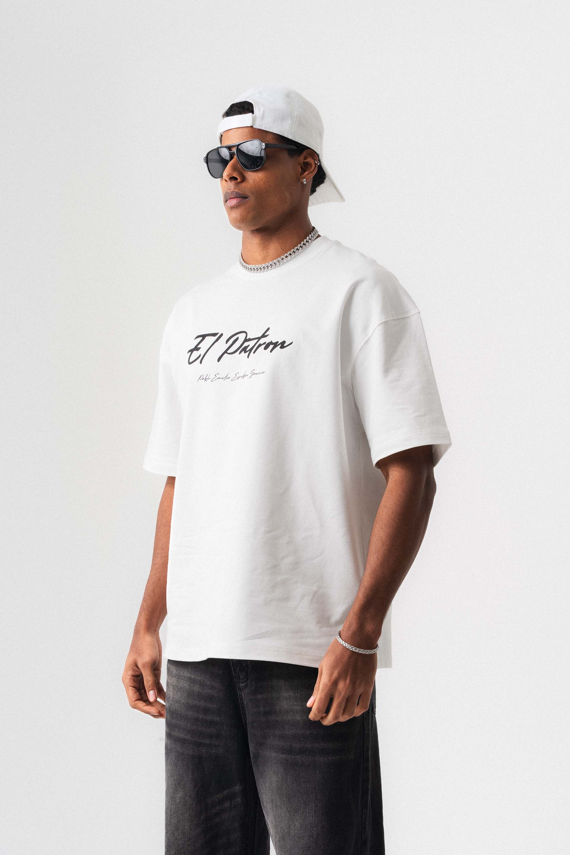 El Patron Beyaz Oversize Baskılı T-Shirt