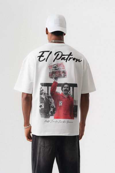 El Patron Beyaz Oversize Baskılı T-Shirt