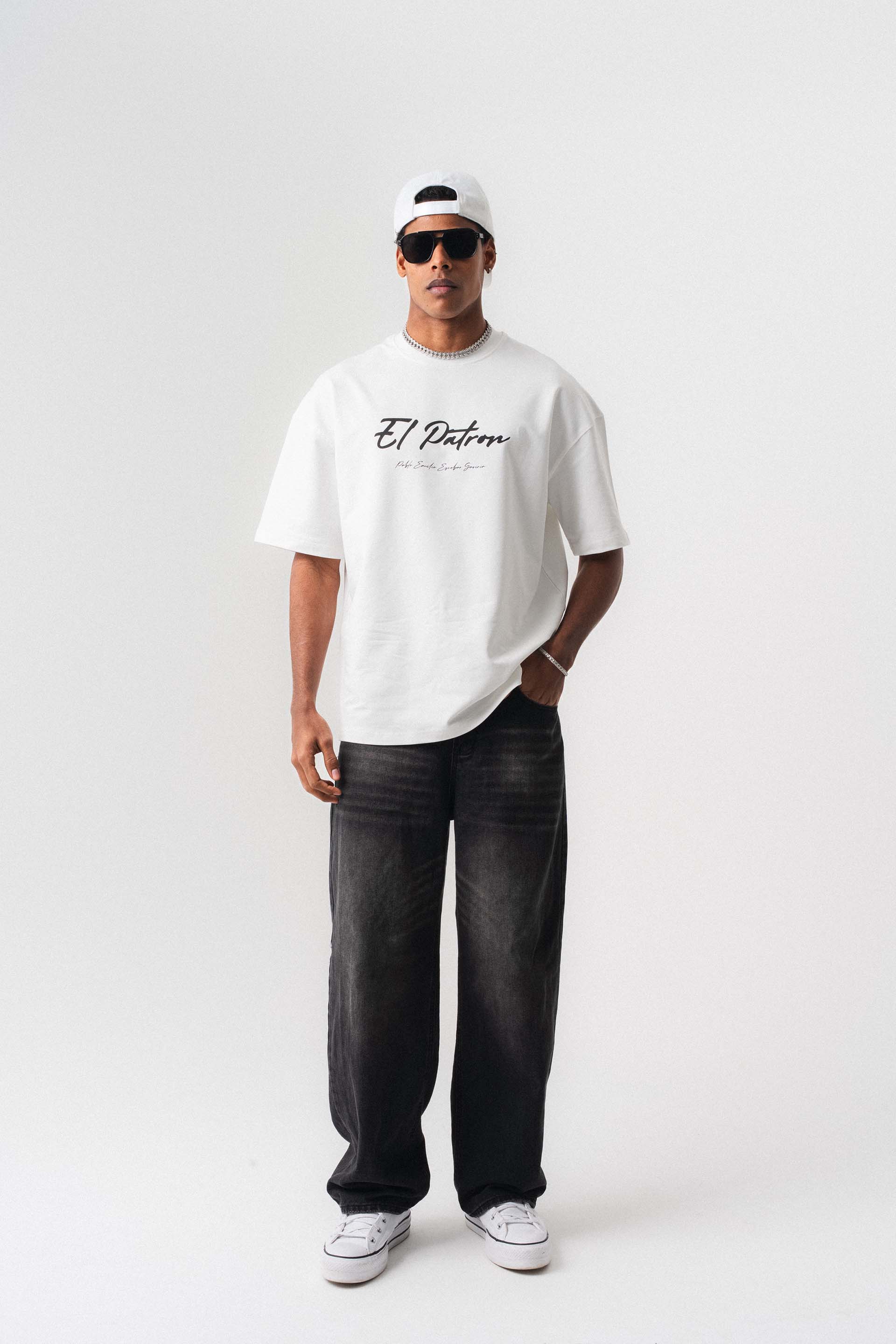 El Patron Beyaz Oversize Baskılı T-Shirt