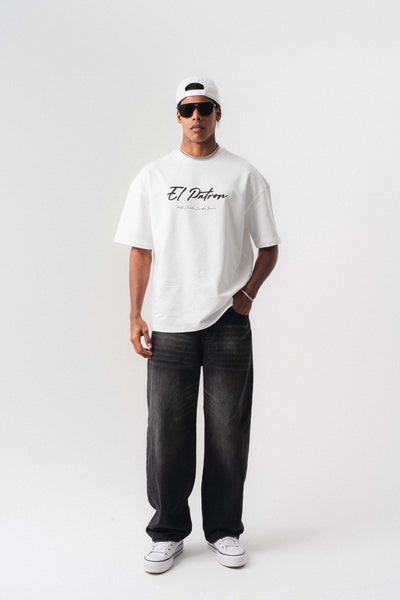 El Patron Beyaz Oversize Baskılı T-Shirt