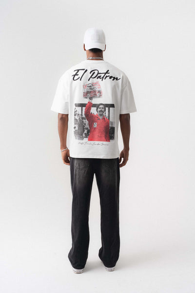 El Patron Beyaz Oversize Baskılı T-Shirt