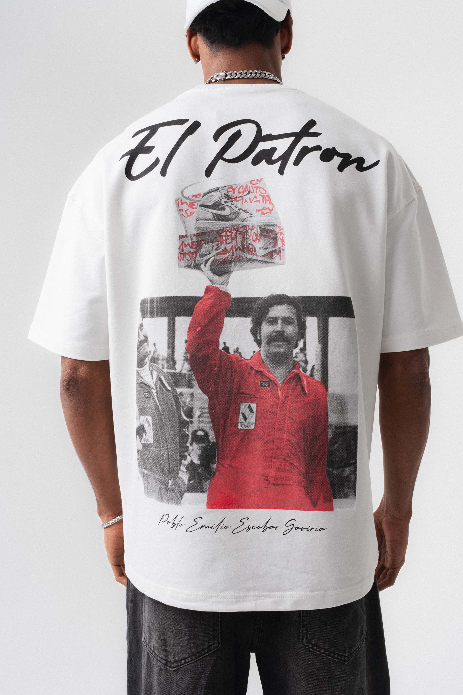 El Patron Beyaz Oversize Baskılı T-Shirt