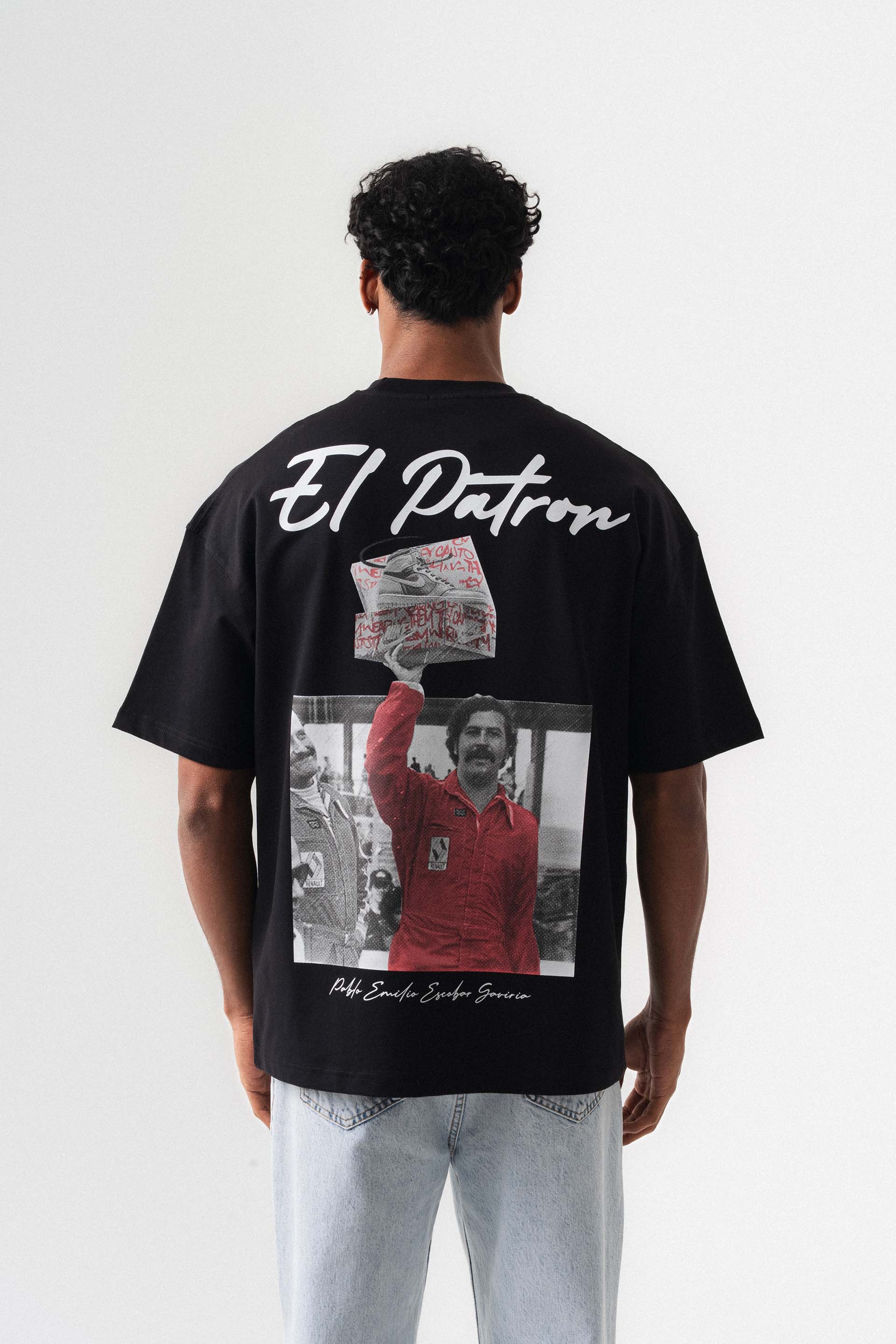El Patron Siyah Oversize Baskılı T-Shirt