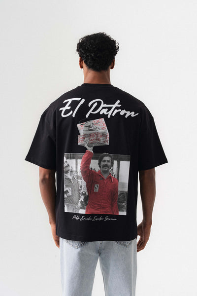 El Patron Siyah Oversize Baskılı T-Shirt