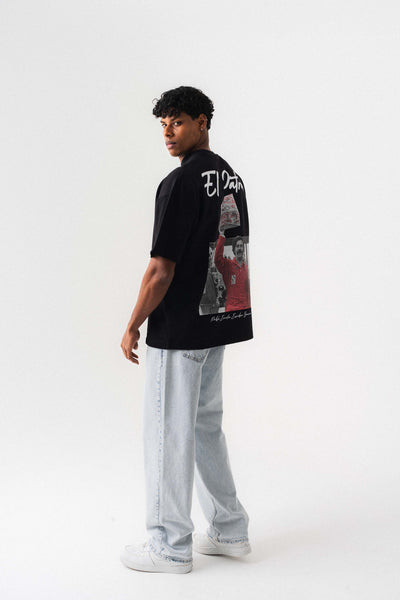 El Patron Siyah Oversize Baskılı T-Shirt