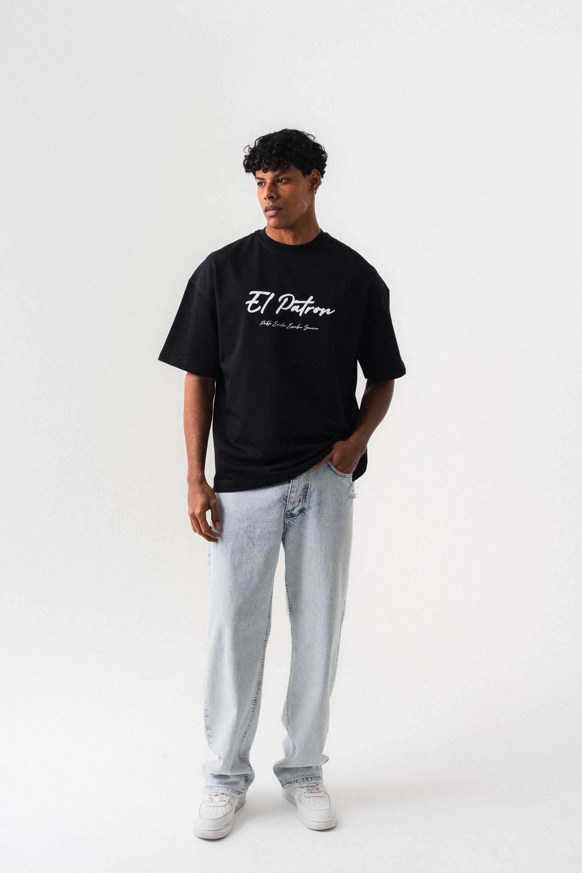 El Patron Siyah Oversize Baskılı T-Shirt