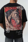 Everything Has Its Time Arkası Desenli Siyah Oversize Baskılı T-Shirt