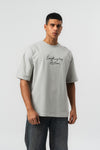 Everything Has Its Time Arkası Desenli Gri Oversize Baskılı T-Shirt