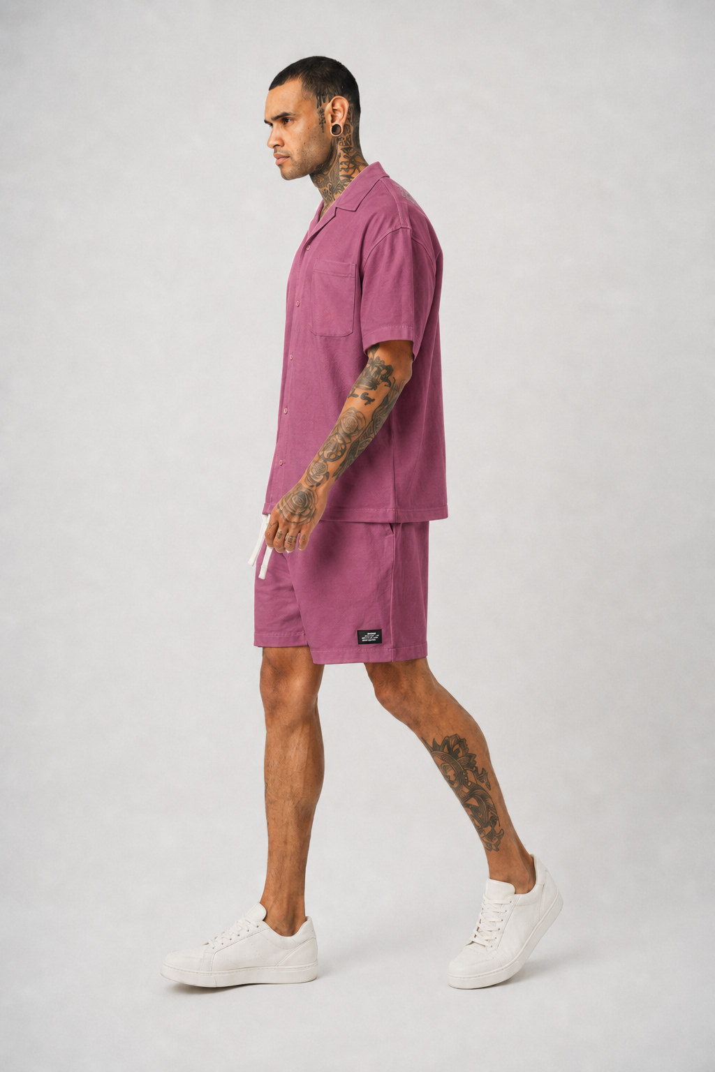 Ketenli Nakışlı Regular Fit Şort & Gömlek Bordo Takım