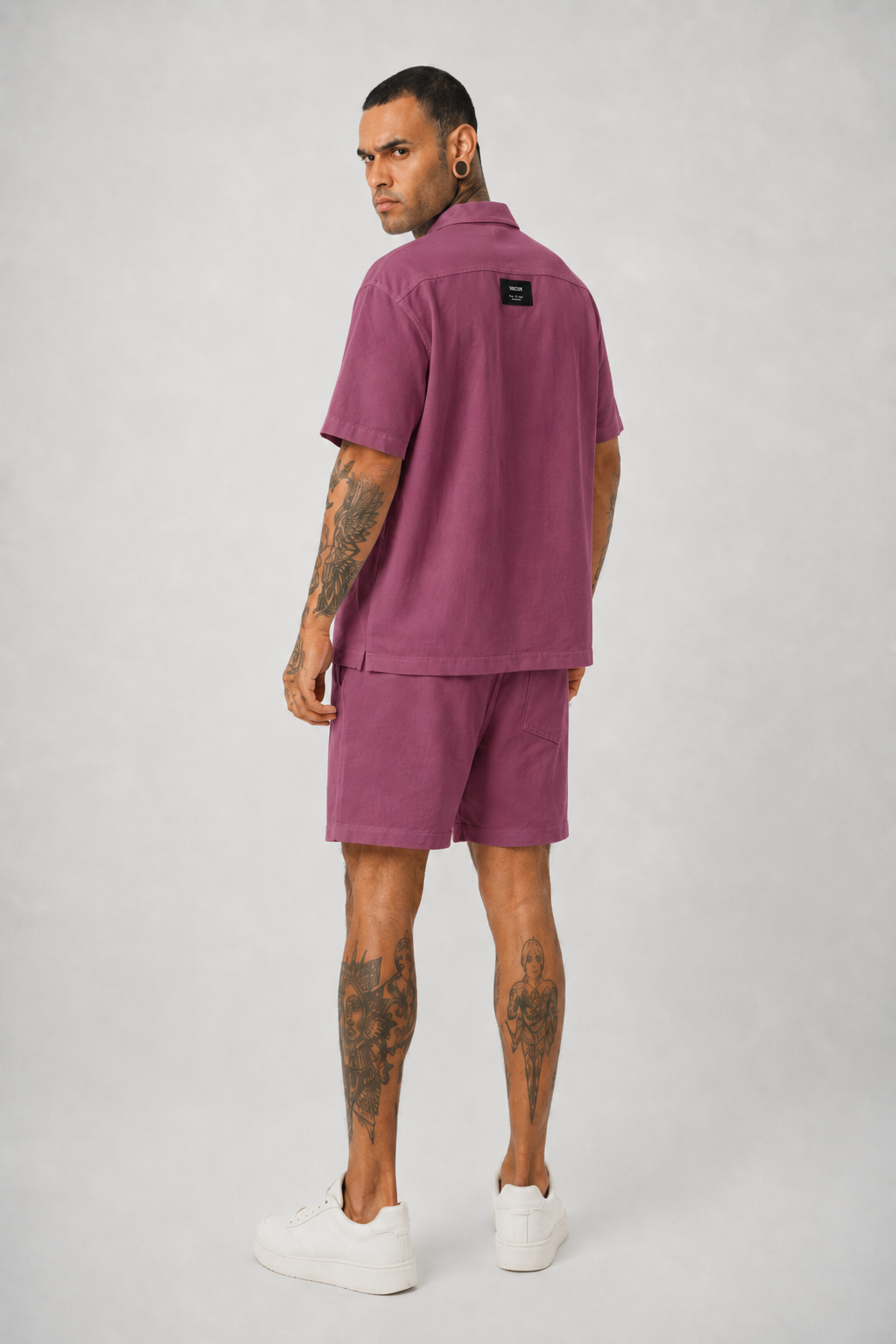 Ketenli Nakışlı Regular Fit Şort & Gömlek Bordo Takım