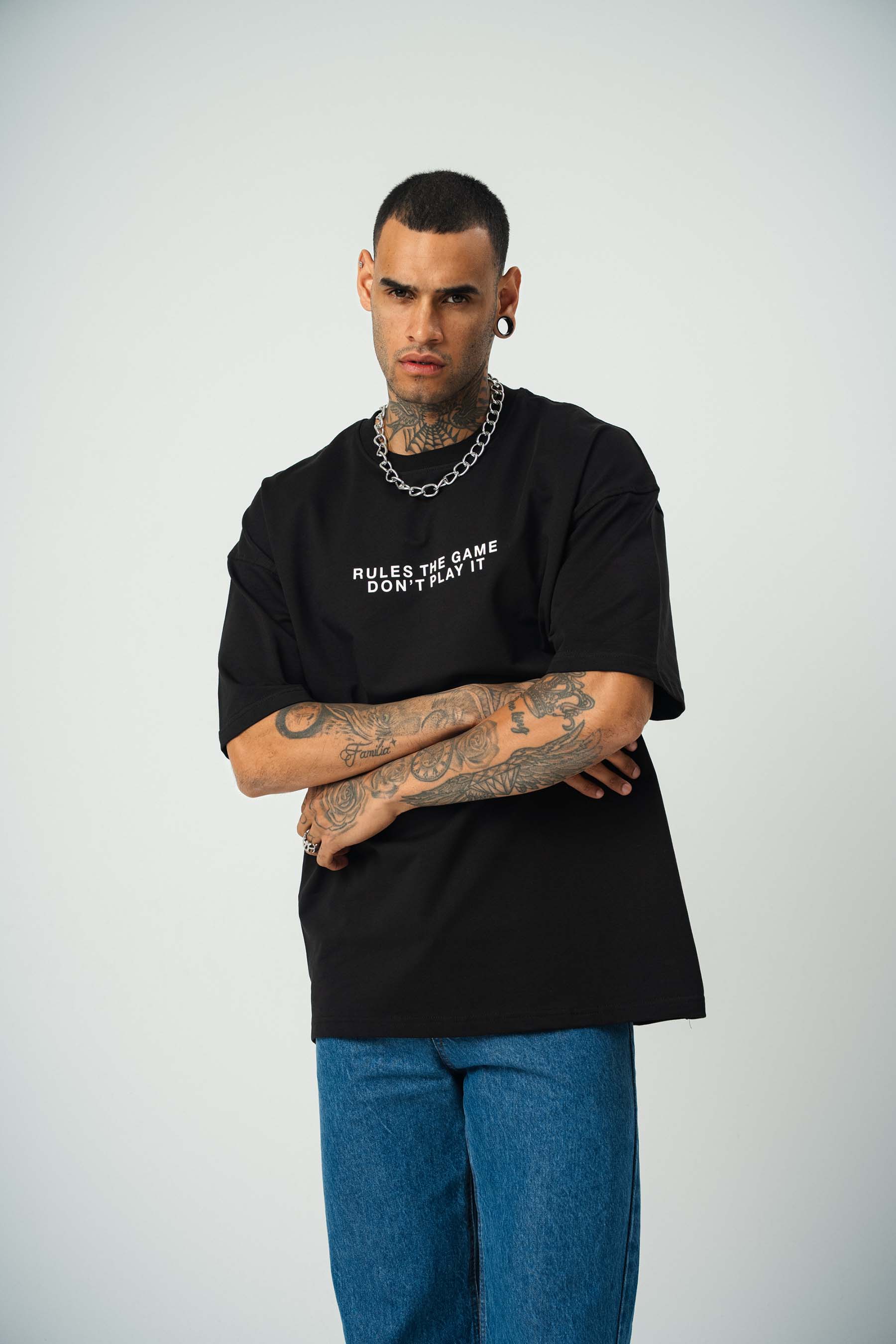 The Fathers Baskılı Siyah Oversize T-Shirt